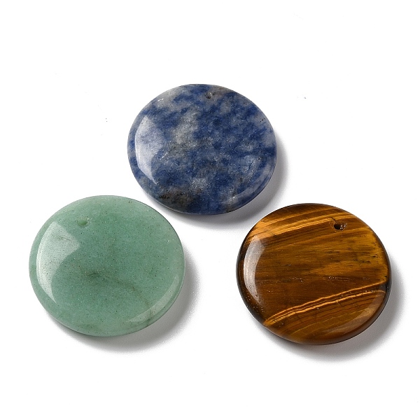 

PandaHall Natural Mixed Gemstone Pendants, Flat Round Charms, 30x6~7.5mm, Hole: 1.2mm Mixed Stone Flat Round