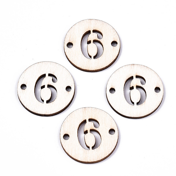 PandaHall Unfinished Natural Poplar Wood Links Connectors, Laser Cut, Flat Round with Number, Num.6, 29.5x2.5mm, Hole: 2.5mm Wood Number