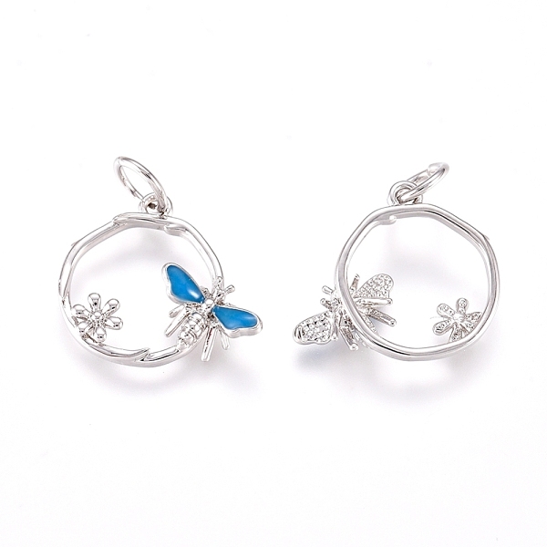 

PandaHall Brass Charms, with Enamel and Jump Rings, Ring with Butterfly & Flower, Sky Blue, Platinum, 11.5x14x3mm, Hole: 3.2mm Brass+Enamel...