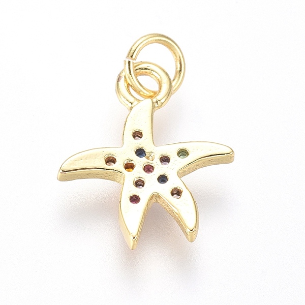 

PandaHall Brass Micro Pave Cubic Zirconia Charms, with Jump Rings, Starfish/Sea Stars Shape, Colorful, Golden, 12x10x1.5mm, Hole: 2.5mm...