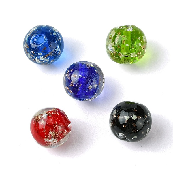 

PandaHall Luminous Handmade Gold Sand Lampwork Beads, Glow in the Dark, Round, Mixed Color, 14.5x13mm, Hole: 2mm Lampwork Round Multicolor