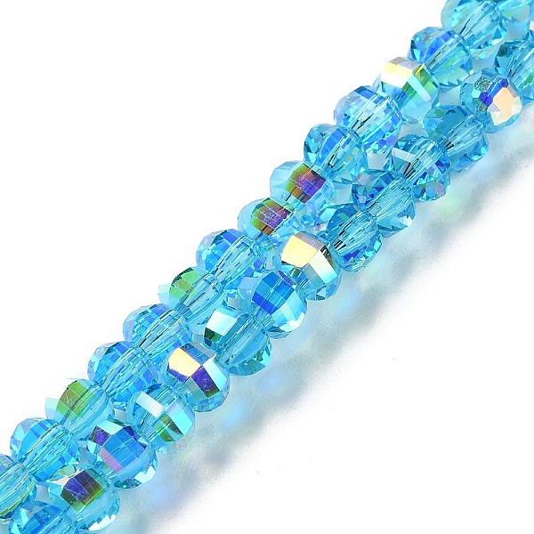 

PandaHall Transparent Electroplate Glass Beads Strands, AB Color, Faceted Lantern, Deep Sky Blue, 6x4.5mm, Hole: 1.4mm, about 98pcs/strand...