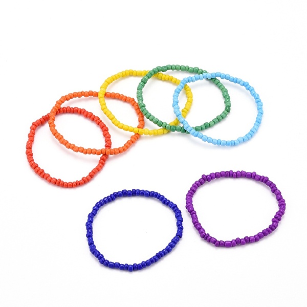 

PandaHall Stretch Iridescence Bracelets, with Glass Seed Beads, Mixed Color, Inner Diameter: 2-1/8 inch(5.3cm), 7pcs/set Seed Beads..., Multicolor