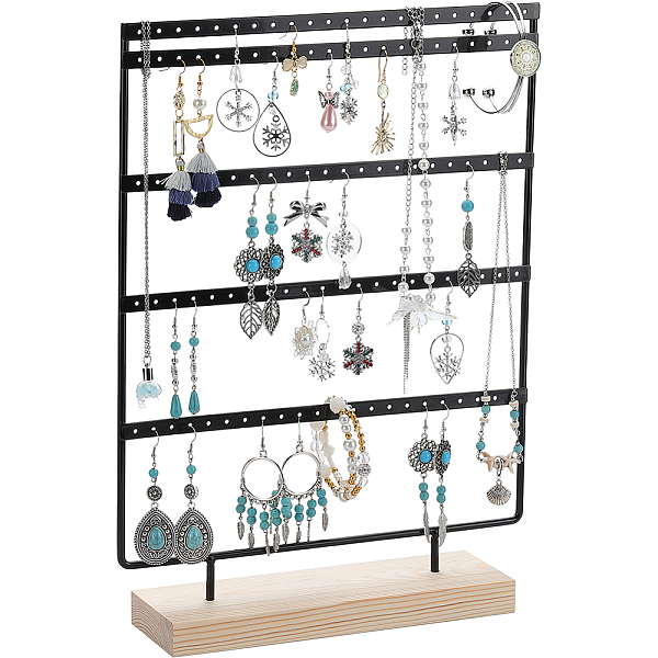 

PandaHall SUNNYCLUE 1 Set 5-Tier Rectangle Iron Jewelry Dangle Earring Organizer Holder with Wooden Base, for Earring Storage, Black...