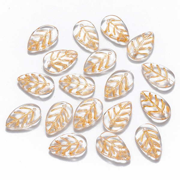 

PandaHall Transparent Spray Painted Glass Pendants, Gold Inlay Color, Leaf, Clear, 17.5x11x3.5mm, Hole: 1.2mm Glass Leaf Clear