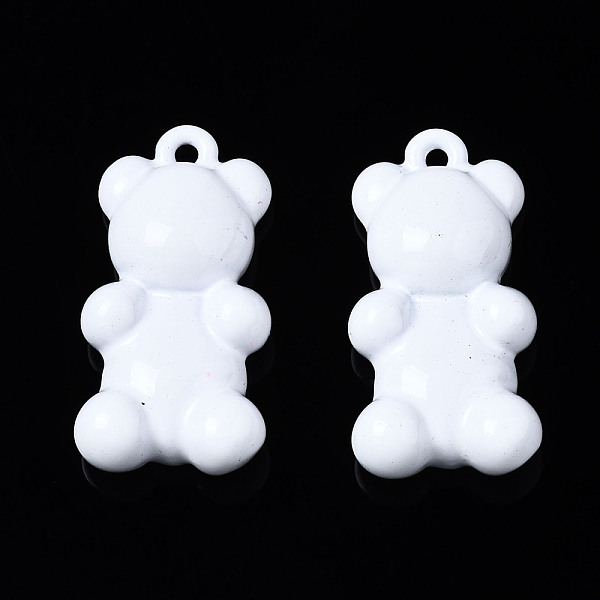 

PandaHall Spray Painted Brass Pendants, Bear, White, 17x9x4.5mm, Hole: 0.9mm Brass Bear White
