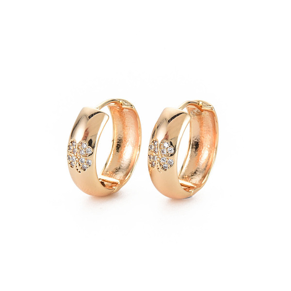 

PandaHall Real 18K Gold Plated Brass Chunky Huggie Hoop Earrings, Clear Cubic Zirconia Flower Pattern Hoop Earrings for Women, Nickel Free...