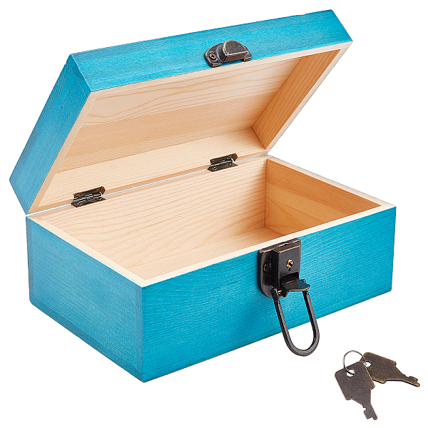 

PandaHall Pinewood Box, with Word Vintage Pattern & Iron Keys, Storage Box, Rectangle, Dark Turquoise, 15.1x21.5x9.5cm, Iron Keys: 40x19x1mm...