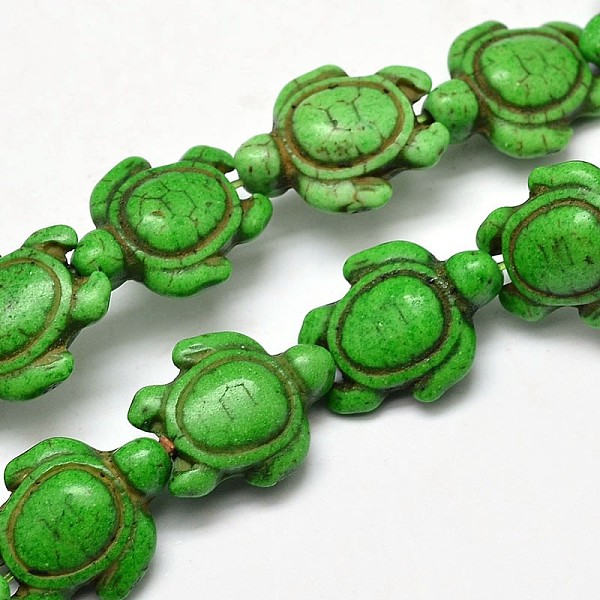 PandaHall Dyed Synthetic Turquoise Beads Strands, Sea Turtle, Lime Green, 17~18x14x6~8mm, Hole: 1mm, about 23pcs/strand, 15 inch Synthetic...