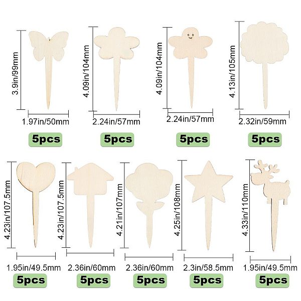 

PandaHall Gorgecraft 45Pcs 9 Styles Blank Wood Plant Labels, for Seed Potting, Herbs, Flowers, Vegetables, Star/Flower/Heart Shape..., Orange