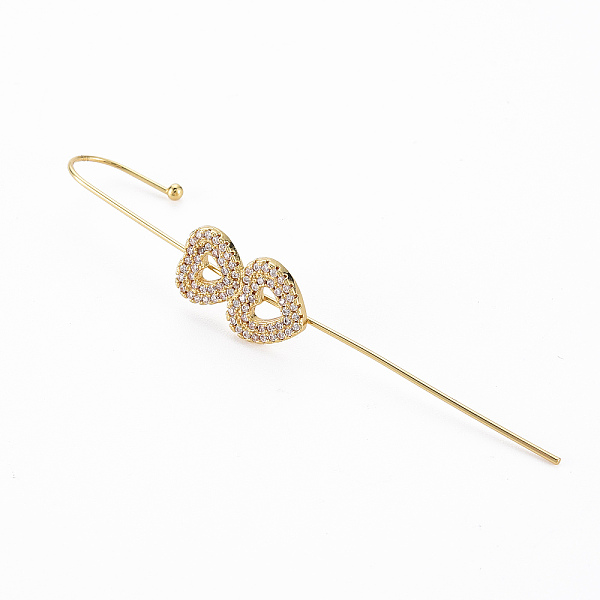 

PandaHall Double Heart Stud Earring, Brass Micro Pave Cubic Zirconia Ear Wrap Crawler Hook Earrings, Earcuffs for Her, Nickel Free, Real 16K..., Clear