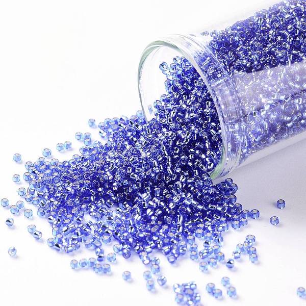 

PandaHall TOHO Round Seed Beads, Japanese Seed Beads, (35) Silver Lined Sapphire, 15/0, 1.5mm, Hole: 0.7mm, about 3000pcs/bottle, 10g/bottle..., Blue