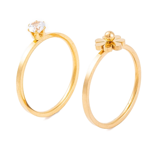 

PandaHall Flower 304 Stainless Steel Finger Ring Set for Women, with Cubic Zirconia, Golden, US Size 6~9(16.5~18.9mm), 2pcs/set Stainless..., Clear