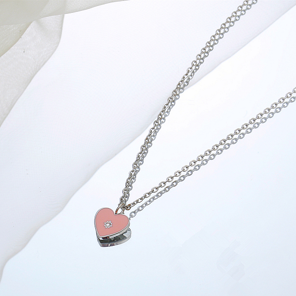 

PandaHall Pink Heart Pendant Necklaces for Women Stainless Steel Heart