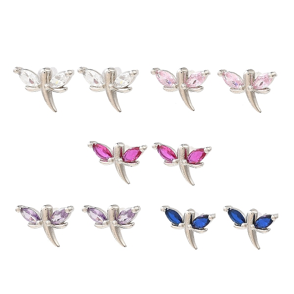 

PandaHall Dragonfly Platinum Brass Stud Earrings, with Clear Cubic Zirconia, Long-Lasting Plated, Lead Free & Cadmium Free, Mixed Color..., Multicolor