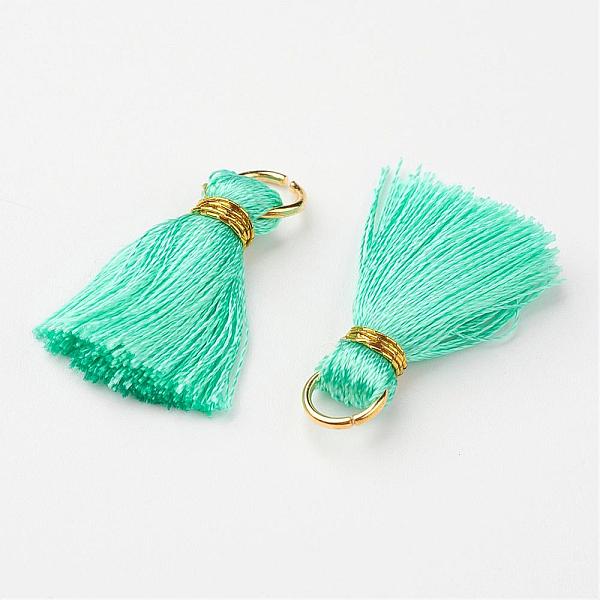 

PandaHall Nylon Tassel Pendant Decoration, with Brass Findings, Golden, Medium Turquoise, 23~27x5mm, Hole: 4mm Nylon Cyan