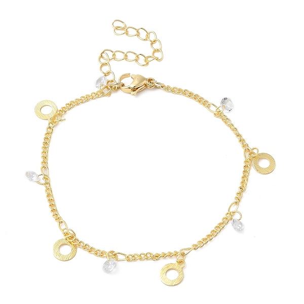 

PandaHall Brass Donut & Clear Cubic Zirconia Charm Bracelets for Women, Real 24K Gold Plated, 6-3/4 inch(17.3cm) Cubic Zirconia Ring Clear