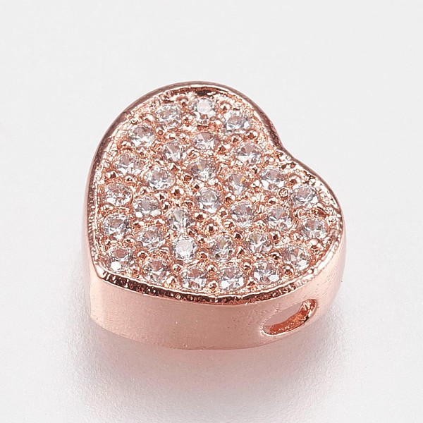 

PandaHall Brass Micro Pave Cubic Zirconia Beads, Heart, Clear, Rose Gold, 9x9.5x4mm, Hole: 1.2mm Brass+Cubic Zirconia Heart Clear