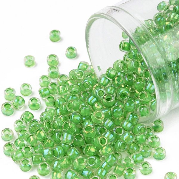 

PandaHall TOHO Round Seed Beads, Japanese Seed Beads, (184) Inside Color Luster Crystal/Spearmint Lined, 8/0, 3mm, Hole: 1mm, about..., Green