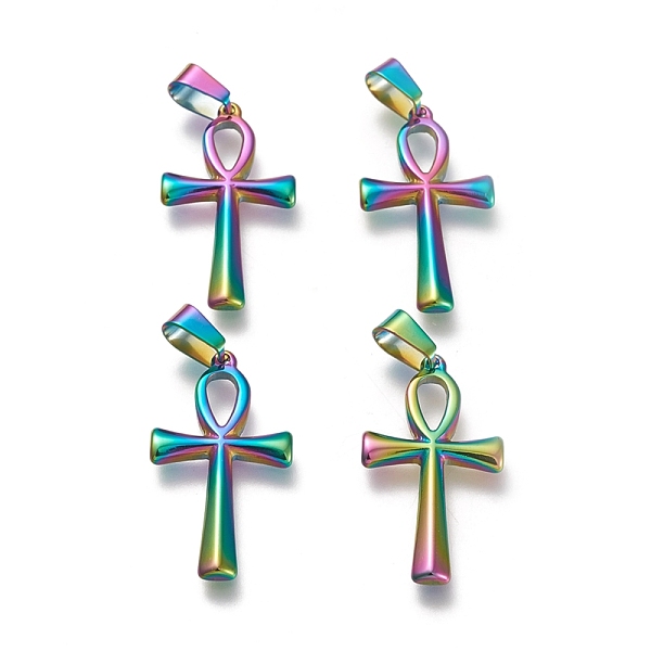 

PandaHall Easter Theme Ion Plating(IP) 304 Stainless Steel Pendants, Laser Cut, Ankh Cross, Rainbow Color, 30x16x2mm, Hole: 4x7mm 304...