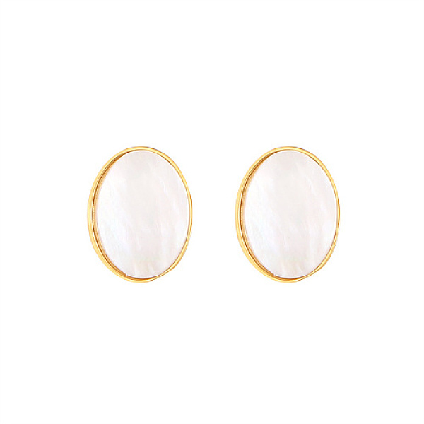 

PandaHall Natural Shell Oval Stud Earrings, 304 Stainless Steel Earrings, Golden, 12x10mm Shell Oval
