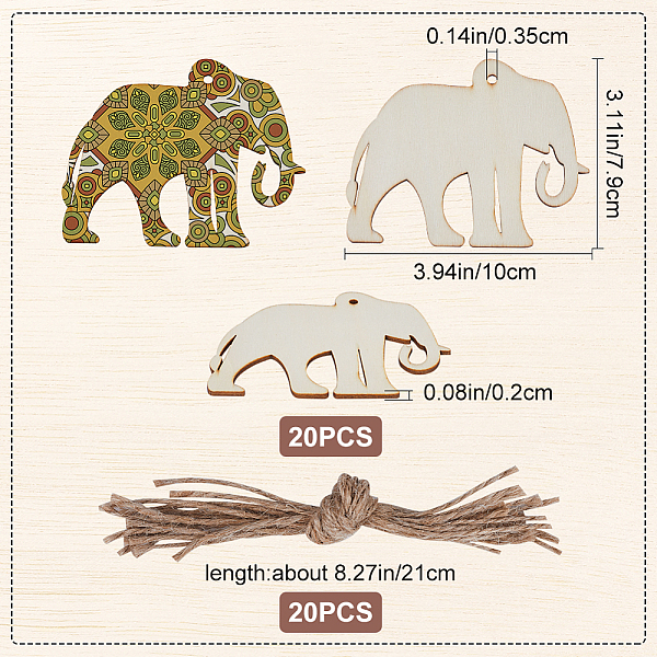 

PandaHall Animal Theme Unfinished Blank Wooden Pendants Set for Painting Arts, Pyrography, Home Decor, with Jute Cord, Elephant..., Orange