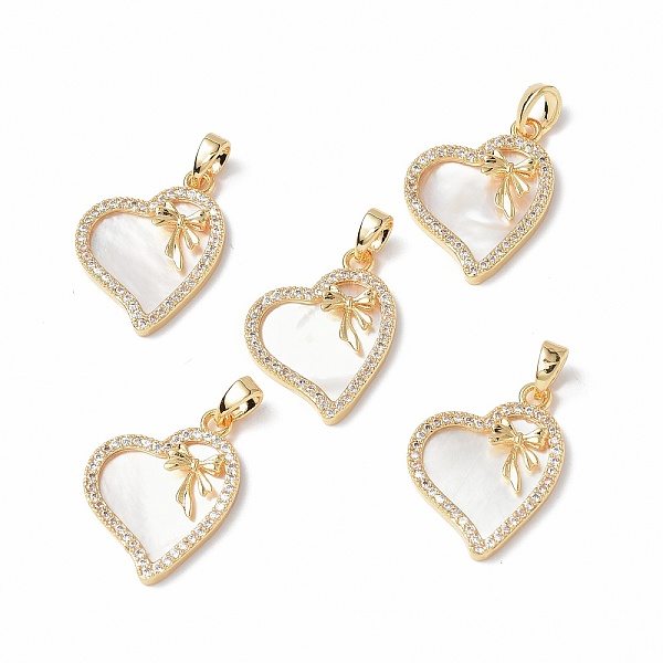

PandaHall Shell Pendants, with Brass & Glass Findings, Asymmetrical Heart with Bowknot Charm, Real 18K Gold Plated, 20.5x16x3mm, Hole...