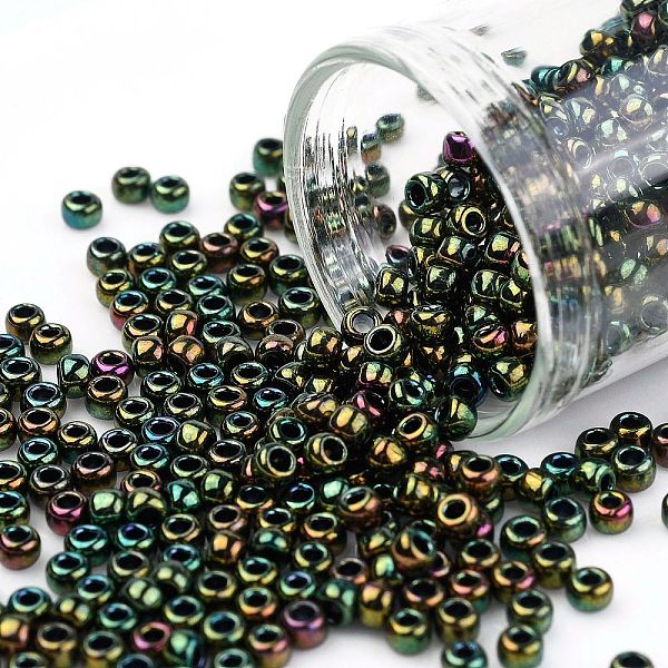 

PandaHall TOHO Round Seed Beads, Japanese Seed Beads, (508) High Metallic Iris Olivine, 8/0, 3mm, Hole: 1mm, about 222pcs/10g Glass Gold