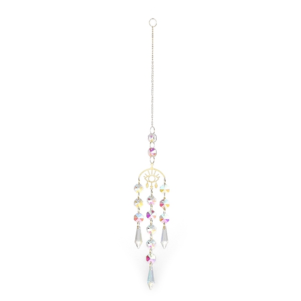

PandaHall Brass Big Pendant Decorations, Hanging Suncatchers, with Octagon/Cone Glass Beads and Iron Findings, for Home Window Decoration..., Clear
