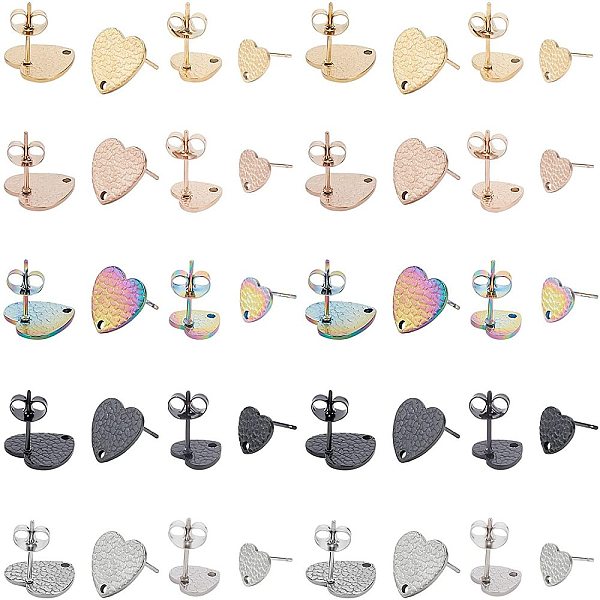 

PandaHall UNICRAFTALE 40Pcs 5 Colors Textured Heart Shape with Fish Scale Stud Earrings Vacuum Plating 304 Stainless Steel Ear Stud with Ear...