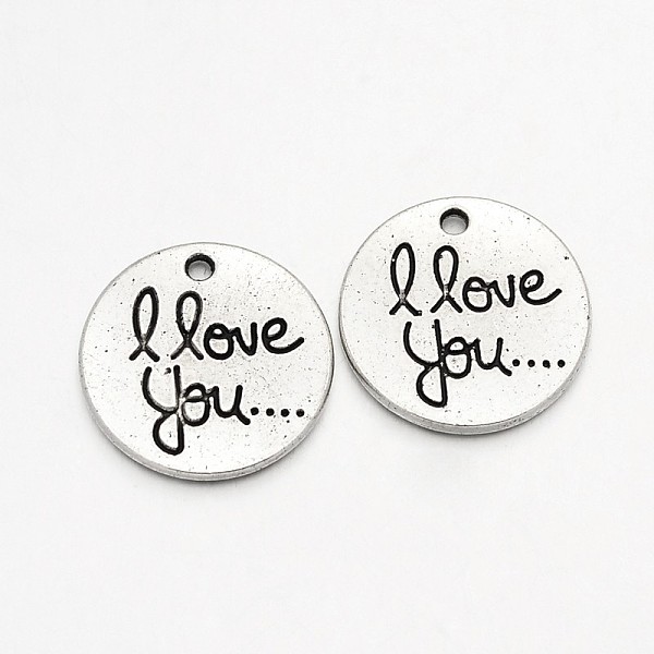 

PandaHall Flat Round with I Love You Tibetan Style Alloy Pendants, Cadmium Free & Lead Free, Antique Silver, 20x2.5mm, Hole: 2mm, about...