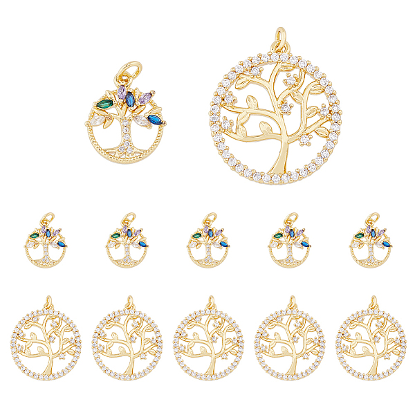 

PandaHall DICOSMETIC 12Pcs 2 Styles Brass Micro Pave Cubic Zirconia Pendants, Real 18K Gold Plated, Long-Lasting Plated, with Jump Ring..., Multicolor