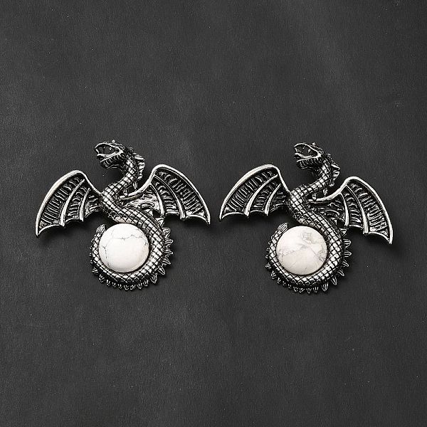 

PandaHall Natural Howlite Big Pendants, Dragon Charms, with Rack Plating Antique Silver Tone Alloy Findings, Cadmium Free & Lead Free...