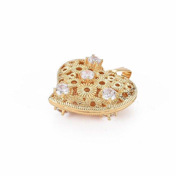

PandaHall Brass Micro Pave Clear Cubic Zirconia Pendants, Nickel Free, Hollow, Heart, Real 18K Gold Plated, 23x25x10mm, Hole: 7x3mm...