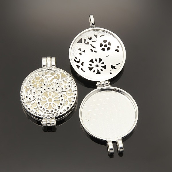 

PandaHall Hollow Flat Round Photo Frames Alloy Diffuser Locket Pendants, Silver Color Plated, Tray: 30mm, 44x33x9mm, Hole: 4mm Alloy Flat...