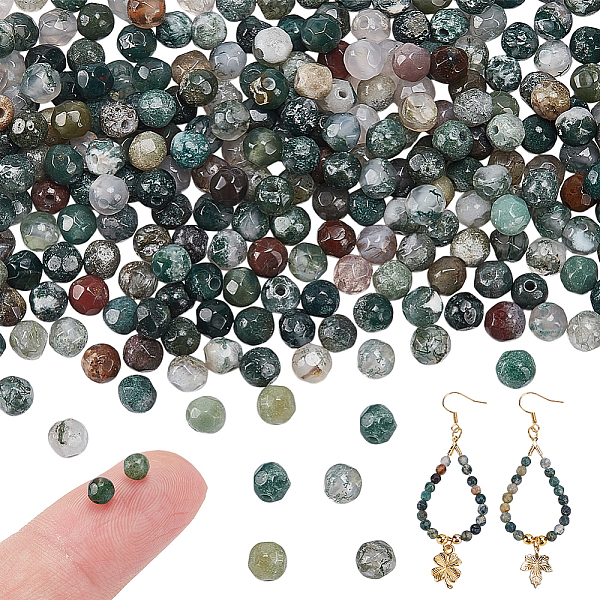 3 Strang facettierter natürlicher indischer Achat, runde Perlenstränge, 4 mm, Bohrung: 1 mm, ca. 85-90 Stk. / Strang, 15 Zoll (38.1 cm)