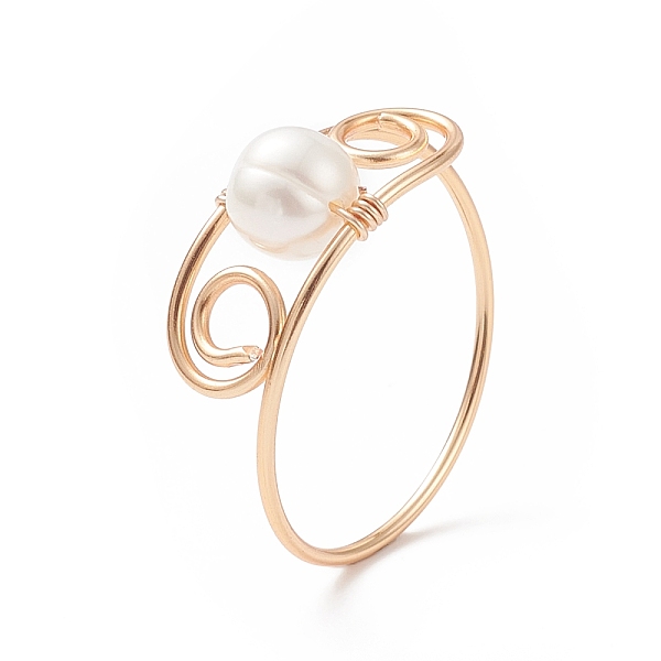 PandaHall Natural Pearl Finger Ring, Copper Wire Wrap Jewelry for Women, Golden, US Size 11 1/2(20.9mm) Pearl