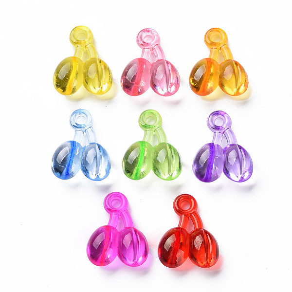 

PandaHall Transparent Acrylic Pendants, Cherry , Mixed Color, 21x17x8mm, Hole: 2.5mm, about 550pcs/500g Acrylic Fruit Multicolor