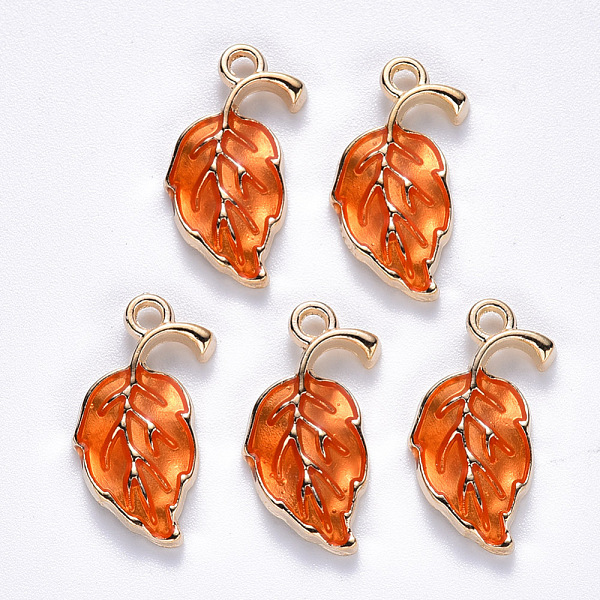 

PandaHall Alloy Enamel Pendants, Leaf, Light Gold, Coral, 20x10x2mm, Hole: 1.6mm Alloy+Enamel Leaf Red