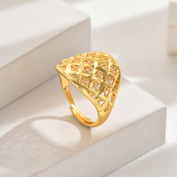 

PandaHall Fashionable European and American Style Wheat Lucky Cuff Ring, Brass Hollow Wedding Jewelry for Women, Real 18K Gold Plated Brass