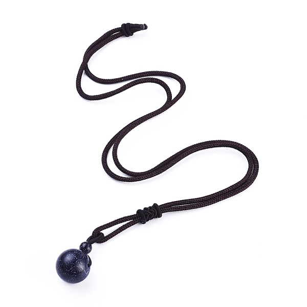 

PandaHall Synthetic Blue Goldstone Pendant Necklaces, with Nylon Cord, Round, 27.55 inch(70cm) Blue Goldstone Brown