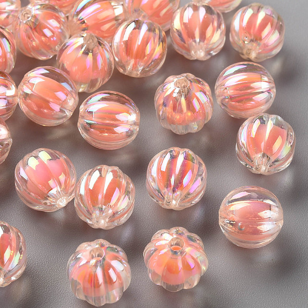 

PandaHall Transparent Acrylic Beads, Bead in Bead, AB Color, Pumpkin, Salmon, 11x11.5mm, Hole: 2mm, about 550pcs/500g Acrylic Pumpkin Red