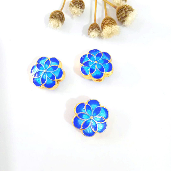 

PandaHall Brass Enamel Beads, Flower, Golden, 13mm Brass+Enamel Flower Blue