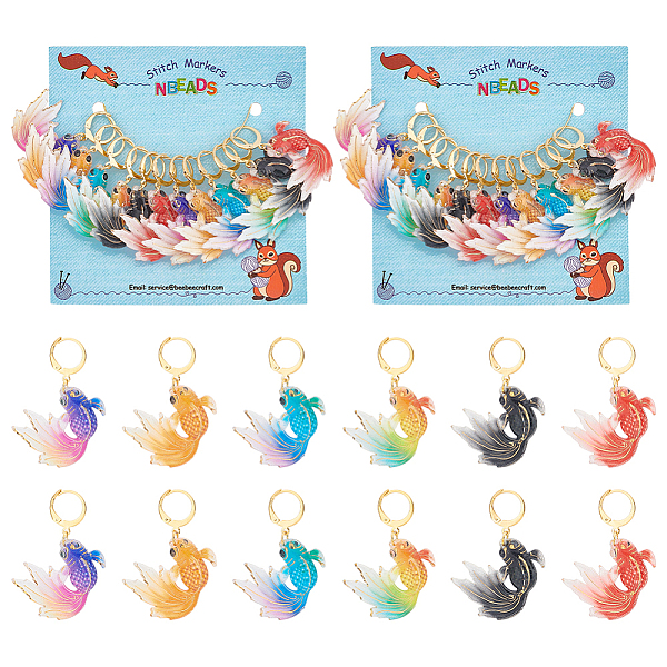 

PandaHall 12Pcs 6 Colors Goldfish Locking Stitch Markers, UV Printing Acrylic Charm Stitch Marker with 304 Stainless Steel Hoop, Golden...