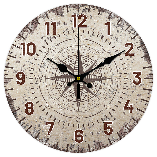 PandaHall CHGCRAFT 12inch Vintage Nautical Compass Wall Clock Silent Wooden Wall Clock Round Digital Wall Clock Battery Operated Clock for...