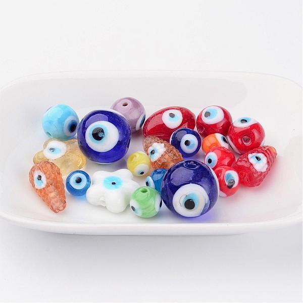 

PandaHall Handmade Evil Eye Lampwork Beads, Mixed Shape, Mixed Color, 6~28x6~28x3~16mm, Hole: 1~2mm Lampwork Mixed Shapes Multicolor
