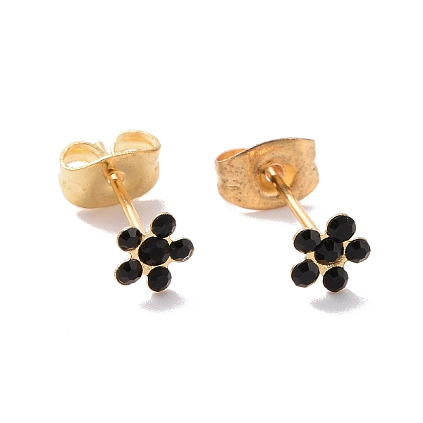 

PandaHall Rhinestone Flower Stud Earrings with 316L Surgical Stainless Steel Pins, Gold Plated 304 Stainless Steel Jewelry for Women, Jet..., Black