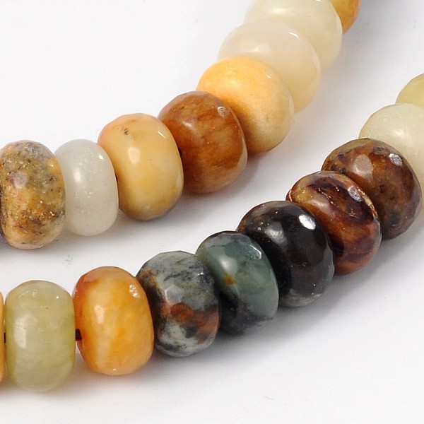 

PandaHall Natural Xiuyan Jade Strands, Rondelle, Faceted, 10x6mm, Hole: 1mm, about 63pcs/strand, 15.4 inch Xiuyan Jade Rondelle