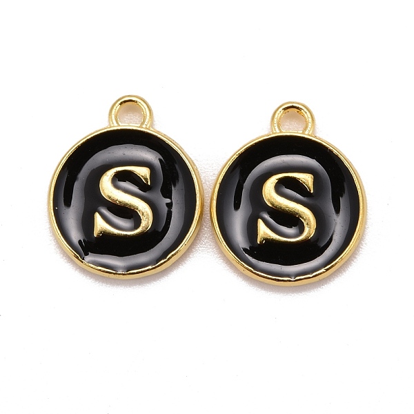 

PandaHall Golden Plated Alloy Charms, Cadmium Free & Lead Free, with Enamel, Enamelled Sequins, Flat Round with Letter, Black, Letter.S...