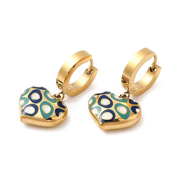 

PandaHall Vacuum Plating 304 Stainless Steel Heart Dangle Hoop Earrings with Enamel, Golden, 30x15mm 304 Stainless Steel Heart
